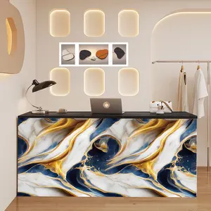 1 Piece Set of Blue Gold-plated Marble Pattern Self-adhesive Wallpaper with Geometric Pattern KTV Background Wall Bedroom Kitchen Dining Room Living Room Sticker Kitchen Anti Fouling and Waterproof Sticker Household Items Renovation Sticker PVC Wallpaper