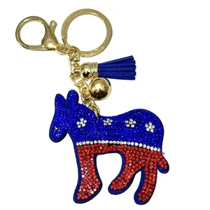 Democratic Donkey Bling Keychain, Rhinestone design, Tassel Decor Sport Keychain for Men, Women, Kids Bling Backpack Keyrings, Purse Charms
