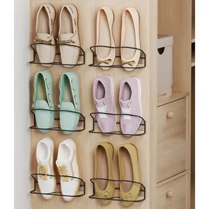 Wall Mounted Shoe Rack 6 count, with Sticky  Strips, Metal Wall Shoe Storage,  Shoe Organizer for Door/RV/Wall