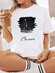 100% Cotton Unisex Cancer Zodiac Star Sign / Cancerians Astrology Design T-Shirt Short Sleeve T-Shirt Women's Men's Graphic Tee Causal Tops