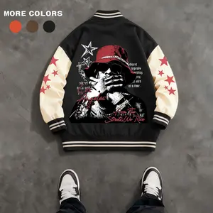 Men's Baseball Jacket 100% Polyester Multi-Color Black Orange Coffee LA, Los Angeles, Street, Portrait & Stars Graphic Print Varsity Coat Vintage Retro Classic Old School Casual Sports SWAG Streetwear Lined Winter Jacket Trendy Gift Menswear