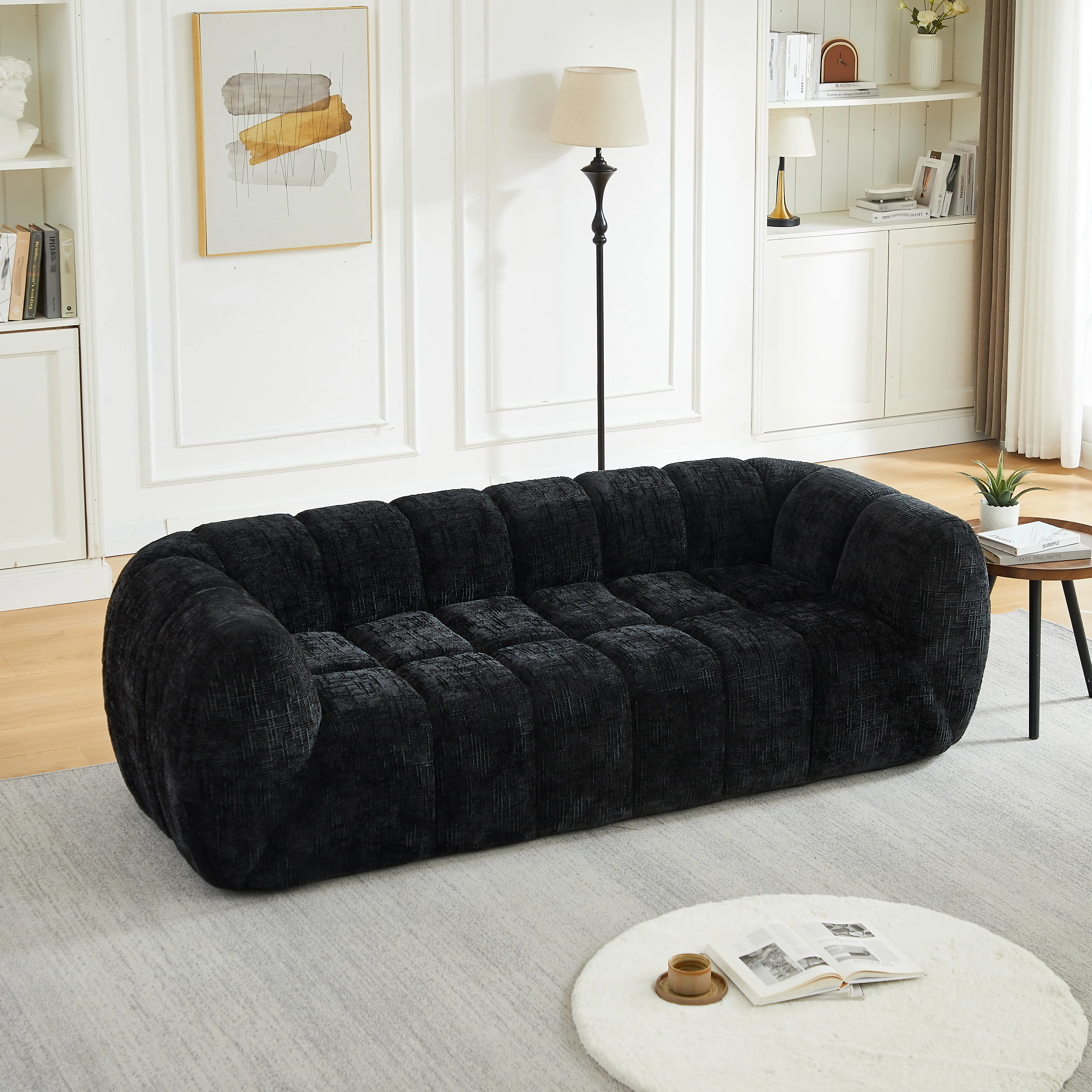 【Sub 1 packages】Niccae Chenille Pure Foam Sofa, Modern Quilted Cloud Sofa, Deep-Seat Chenille Pure Foam Sofa, Comfortable Modern Three-Seater Sofa, Suitable for Living Rooms, Bedrooms, and Apartments