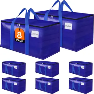 8 Pack Moving Bags with Zippers and Reinforced Handles, Moving Supplies Packing Boxes for Moving, Storing, Saving, Blue 93 L(24 Gallon)