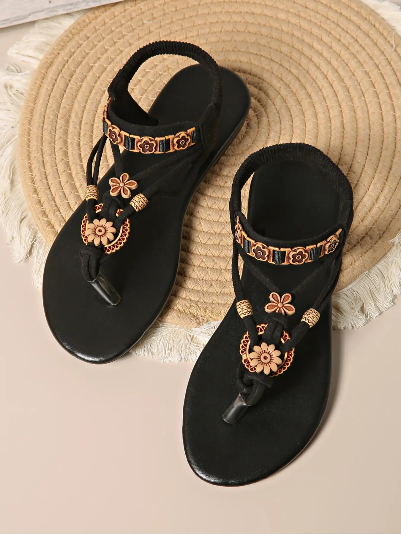 Women's Flat Sandals, Summer Roman Style Open Toe Weaved Back Strap Shoes, Comfortable Breathable Casual Footwear for Everyday Wear