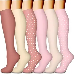 Flimexa Glow 6 Pairs Compression Calf Socks for Women & Men – Breathable Athletic Support, Moisture-Wicking Fabric, Stay-Up Knee-High Fit, Patterned & Dots Style for Training & Everyday Wear