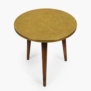 Handcrafted Moroccan Wooden Side Table - Gold Copper Elegance Coffee Table