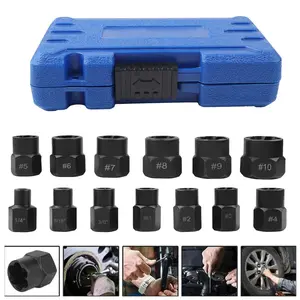 Impact Bolt Extractor Set 13Pcs, Damaged Lug Nut Remover, 3/8” Drive, Chrome Vanadium Steel, 8-19mm Sizes, Universal for Screw Heads & Studs