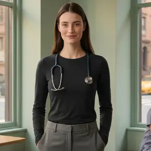 NY Threads Underscrub Long Sleeve Women Slim fit Under Scrub Shirt