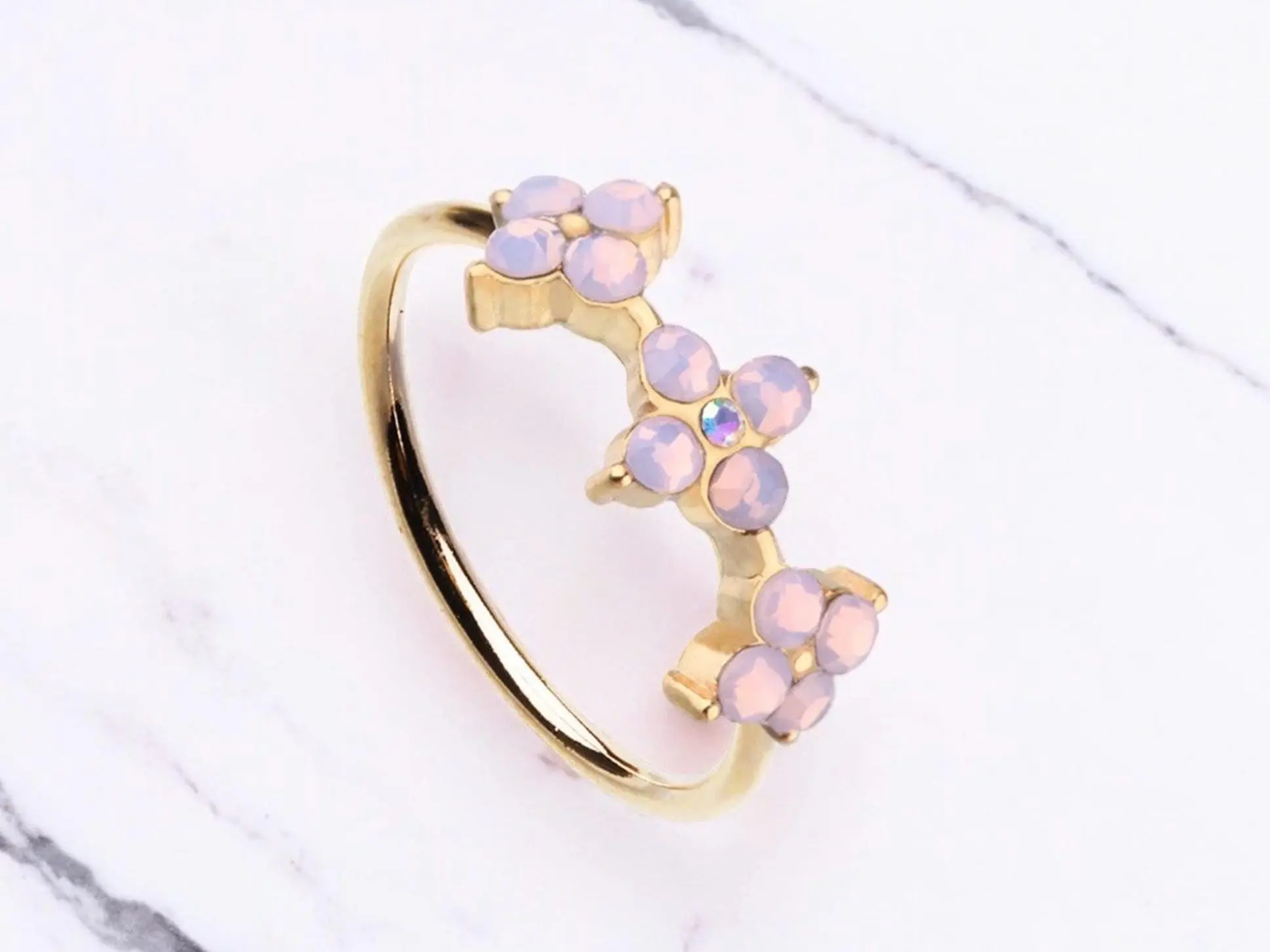 20g Pink Opal Flower Nose Ring Hoop, Minimalist Gold-Tone Surgical Steel Bendable Jewelry for Women - 8mm/10mm for Cartilage & Conch, Flower Motif, 8Mm Septum Ring, Bendable Hoop, Faux Nose Ring Hoop Piercing Jewelry