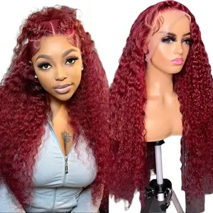 Burgundy Deep Wave Lace Front Wigs 99j Color Human Hair 13x6 Wine Red Curly HD Lace Front Wig with Baby Hair 200% Density for Women Natural Look