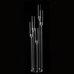VINCIGANT Acrylic Transparent 5 Arm Floor Candelabra LED Candle Holder for Wedding Table Centerpiece for Ceremony Christmas Party Home Decoration