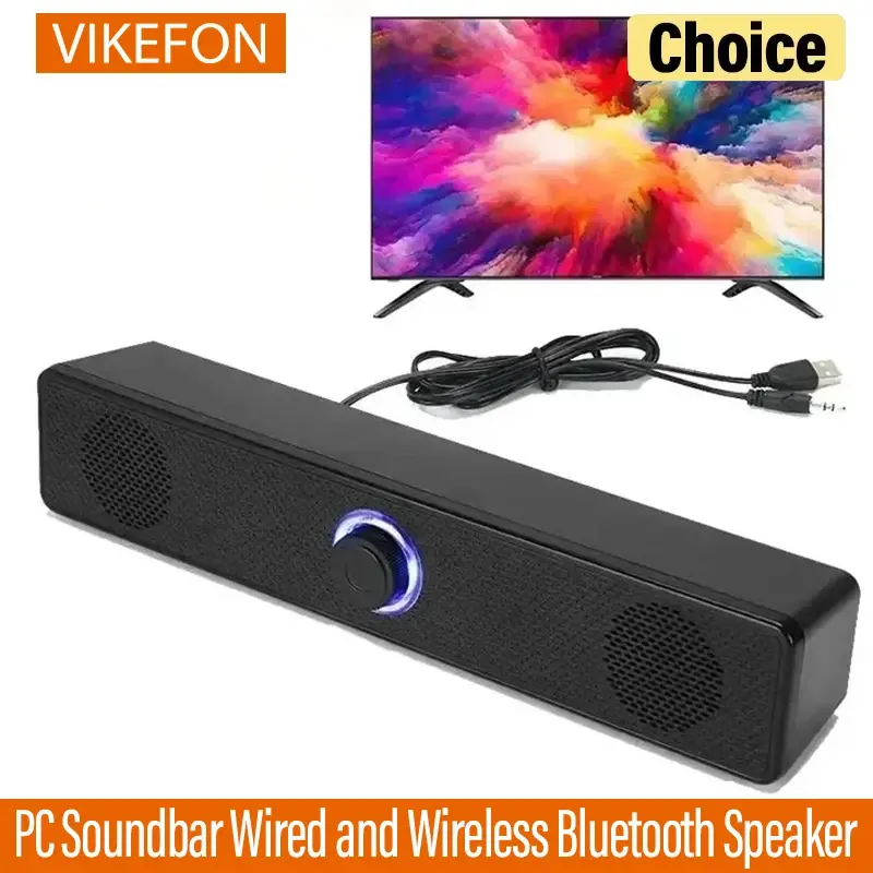 Portable Plastic Stereo Speaker Soundbar - Bluetooth Connectivity Speakers, Wired Option, USB Power, Subwoofer, Durable Design for Gaming, Home Theater (Compatible with PC & Laptop, TV), Portable Speakers