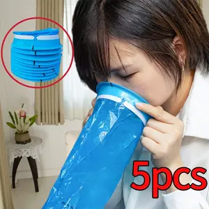 5 Pcs Leak-Proof Vomit Bags with Measuring Scale, Portable Foldable Plastic Bags for Pregnant Women, Kids, Car Travel, Multi-Purpose