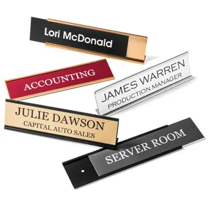 Custom Engraved Name Plates with Aluminum Holder. 2x8" Wall Name Plates and Desk Name Plates for Business Office & Home Office Use