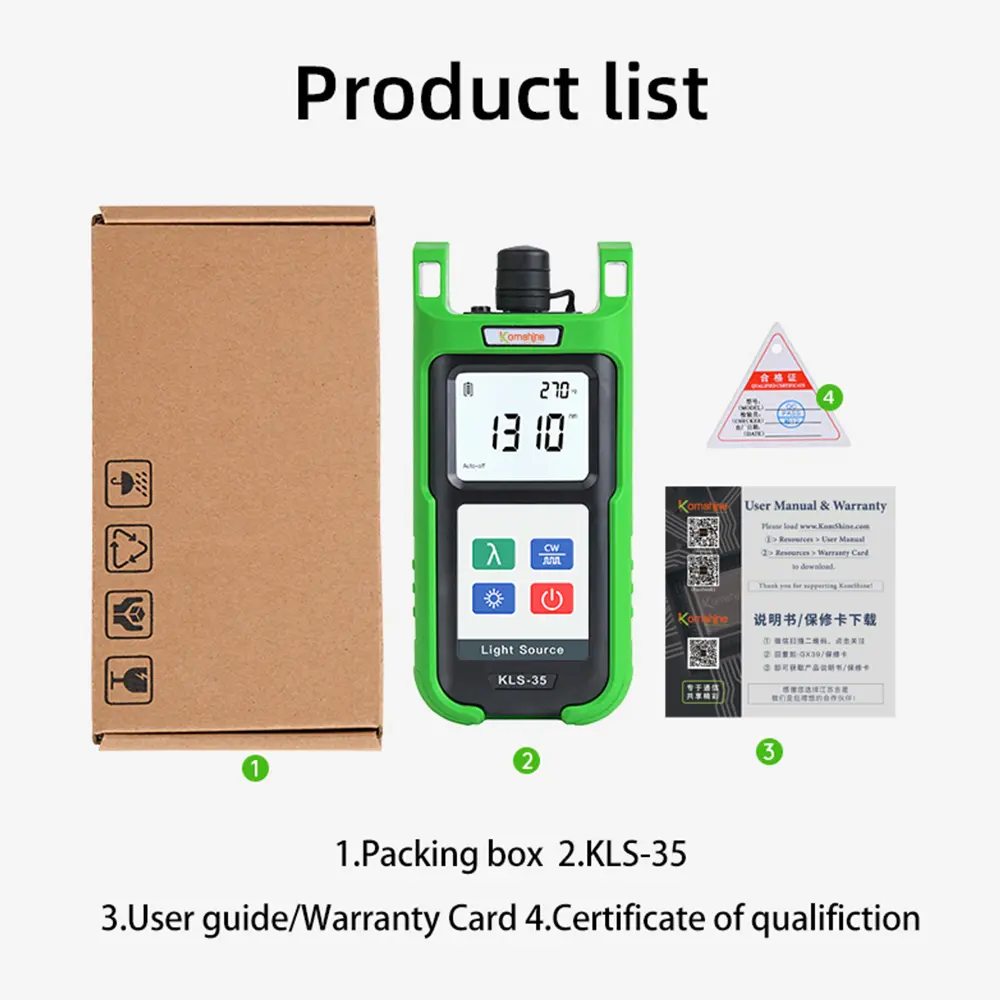 Komshine KLS-35 Single-Mode Light Source 1310/1550nm + Multi-Mode 850/1300nm for Optical Communication+FC SC Universal Fiber Adapter+Automatic Shutdown+LED Light