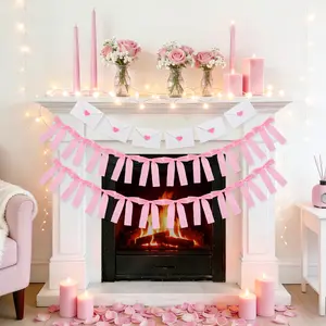 3 Strings of Pink Bow Garlands Banner Decoration,Pre-Strung Satin Ribbon Ornaments for Birthday,Bachelorette Party,Bridal Shower, Wedding,Engagement,Baby Shower, Graduation Deco,Anniversary