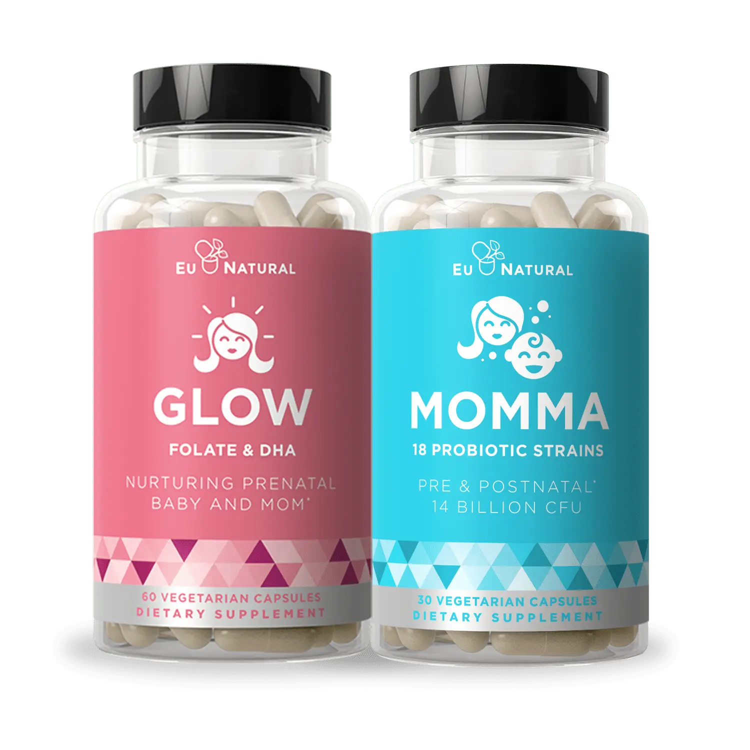 Eu Natural Prenatal Bundle: Glow Prenatal Multivitamin + Momma Probiotics for Pre and Postnatal – Supplements for Pregnancy Care