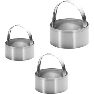 3 count Round Biscuit  with Handle - Stainless Steel Round Circle Doughnut  Baking Molds Assorted Size