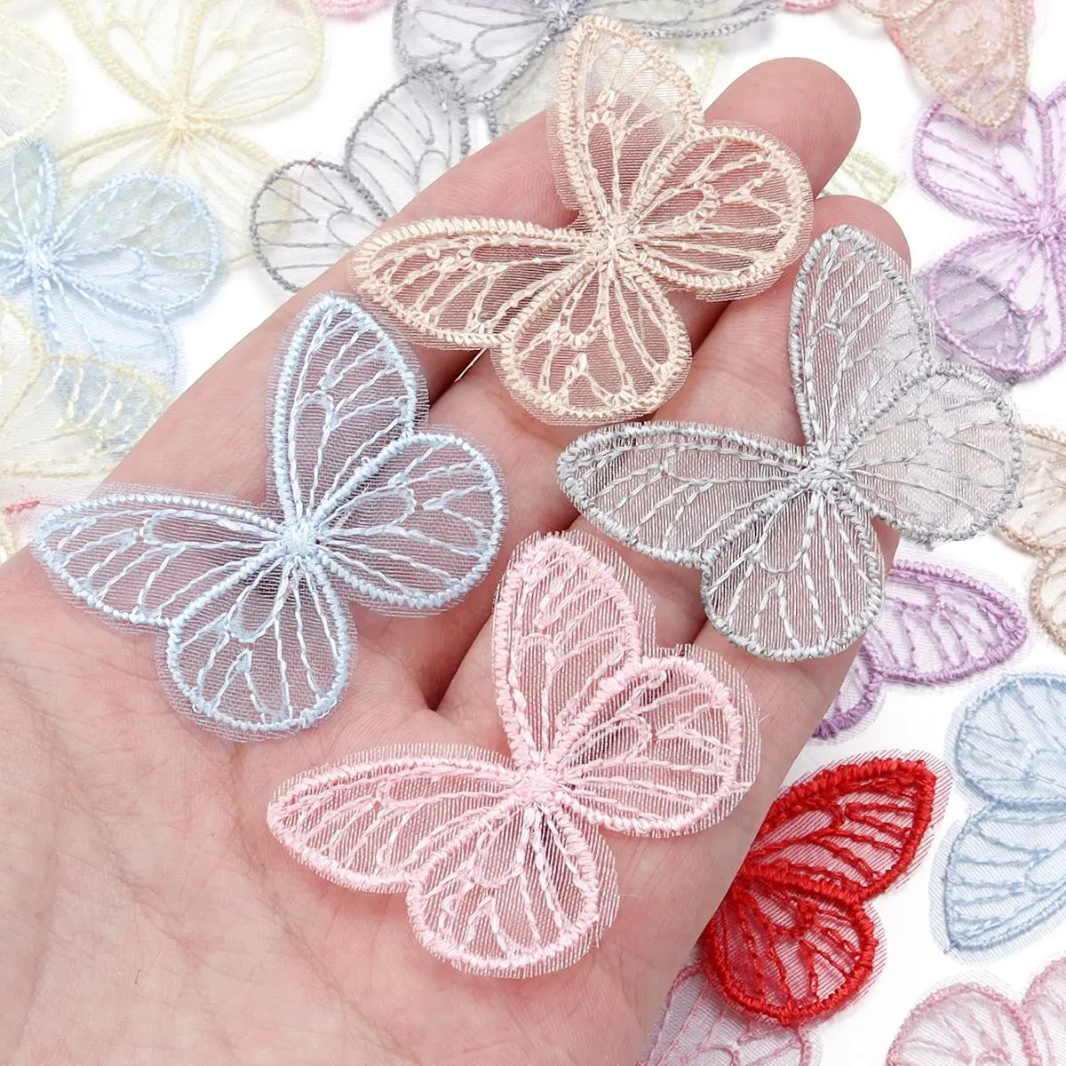 20pcs Colorful Butterfly Embroideried Iron On Patches Mesh Butterfly Appliques For Sewing Decoration Jeans Hats Bags Clothing