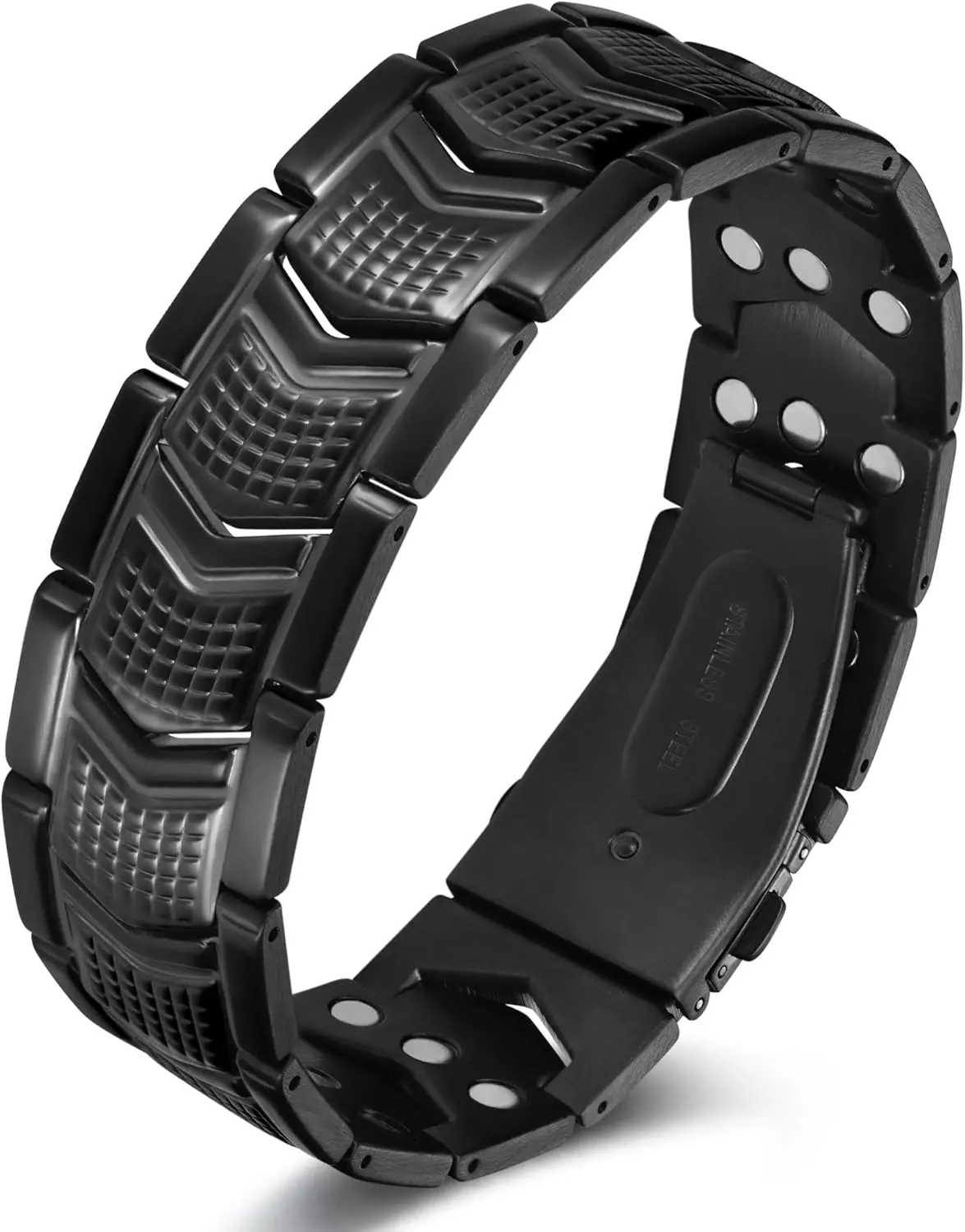 Men's 3X Magnetic Stainless Steel Bracelet, Strong Neodymium Magnets, Adjustable with Sizing Tool, Wear-Resistant Black Steel Bangle, Fashion Jewelry