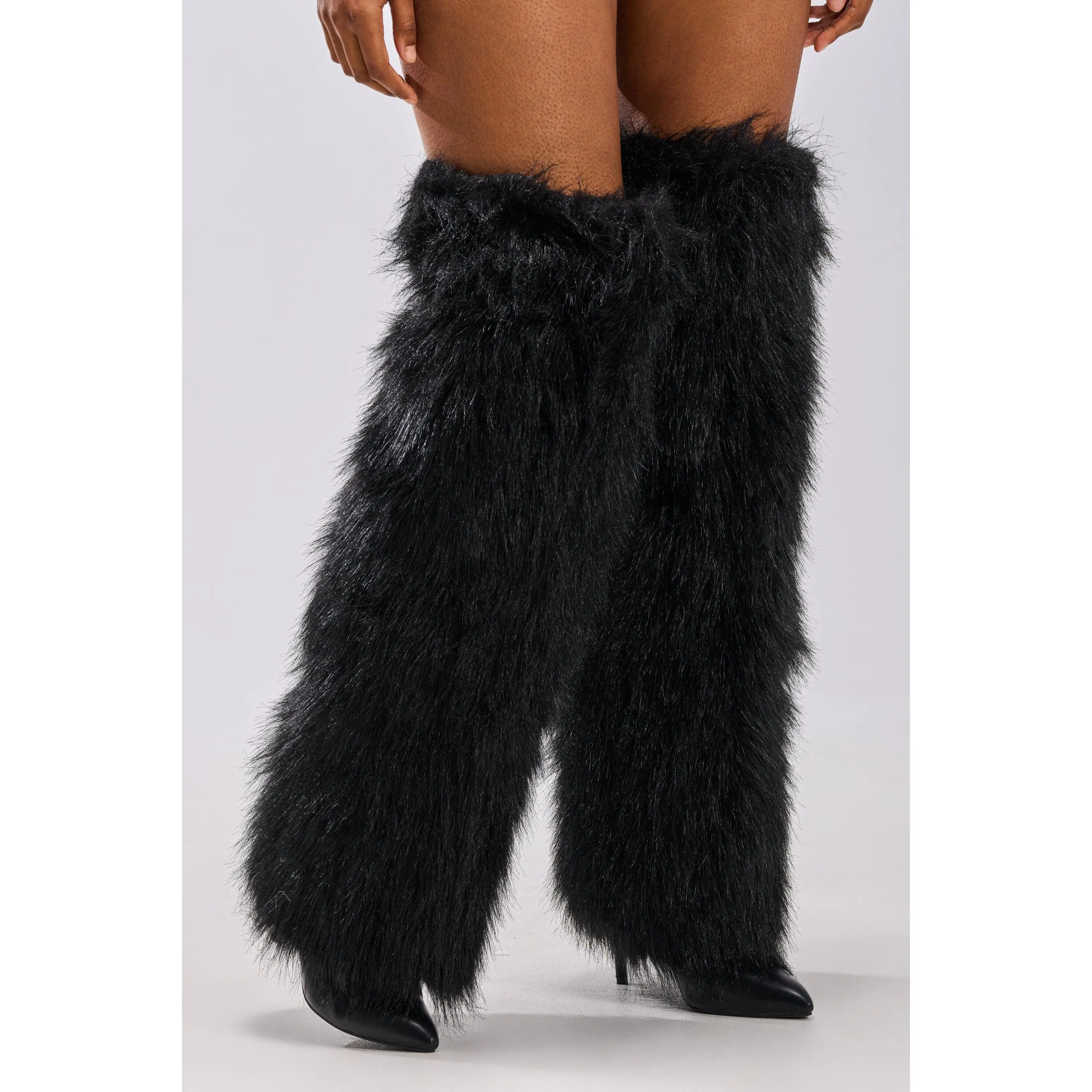 AZALEA WANG LANGLEYE BLACK THIGH HIGH FUR LUXE BOOT