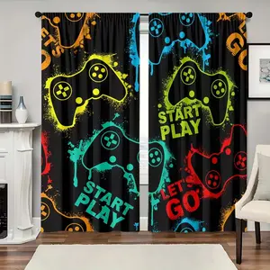 Game Controller Pattern Blackout Curtains Set, 2 Pieces, Velvet Fabric, Polyester Fiber, Suitable for Bedroom & Living Room, Home Decoration Curtain, Window Curtain