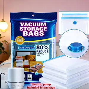 Vacuum Compression Space Saving Storage Bags for Travel, Multiple Sizes for Clothes and Blankets, Clear Packaging Bags (5 Bag & Electric Pump) hat organizer