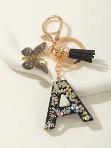 Women's Cute Keychain with Tassel Butterfly Charm, Capital Letter Pendant a E K L M R S, Bag Purse Backpack Hanging Decor