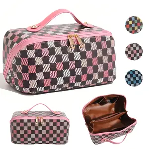 Large Capacity Travel Cosmetic Bag Waterproof Vegan Leather Makeup Pouch Portable Toiletry Organizer for Women Salon Grade Jewelry Case Minimalist Handheld Storage Box Best Valentine's Day Gift for Her Girlfriend Present