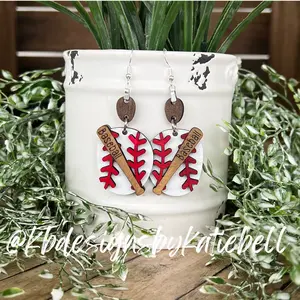 Baseball Earrings, Wooden Earrings, Baseball Accessories