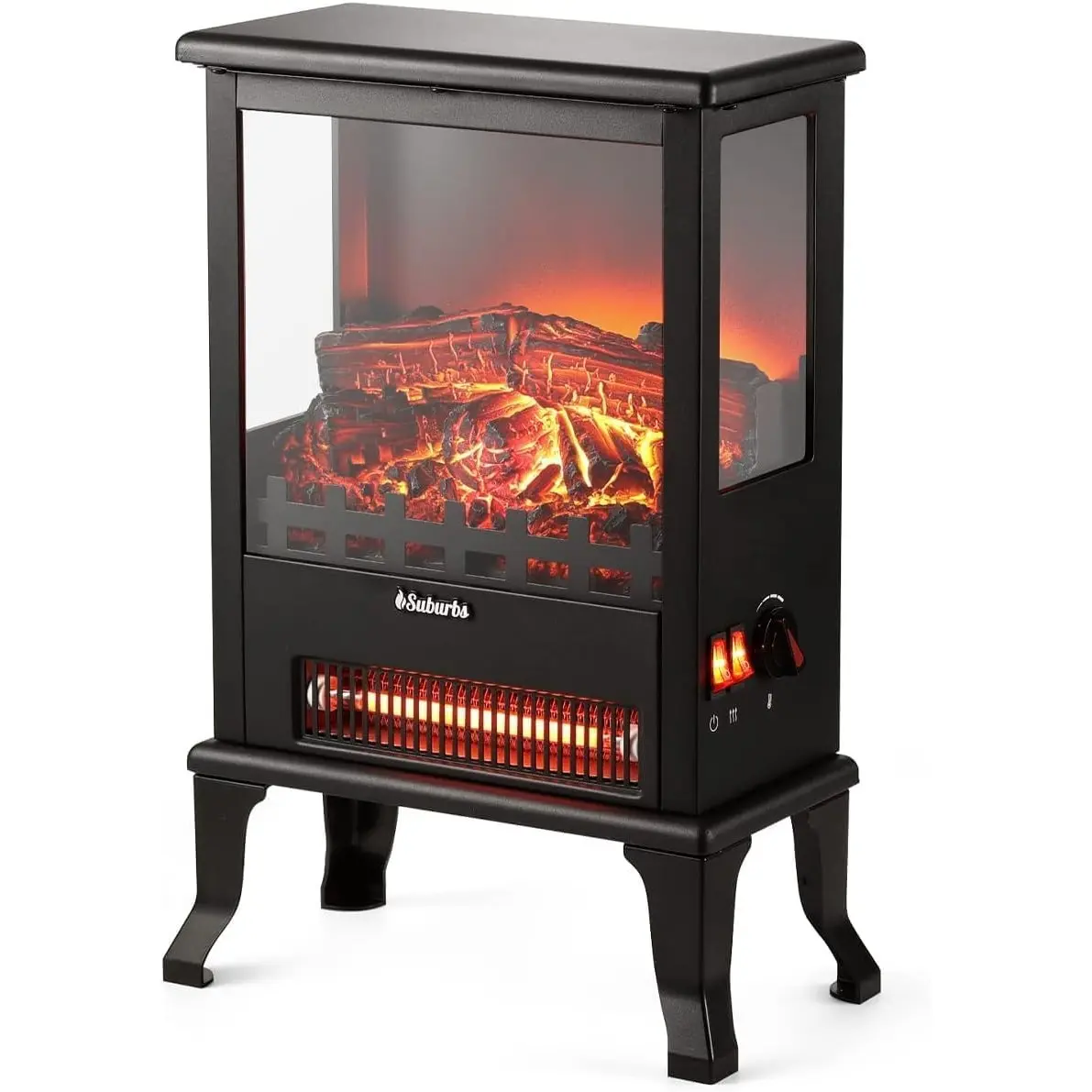GAOMON 17 Inch Freestanding Electric Fireplace Stove, Cold Rolled Steel Plate & Tempered Glass,