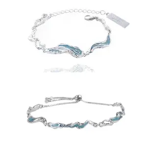"Ice Blue Sea Series" design sense irregular texture blue wave bracelet bracelet fashionable and versatile niche exquisite couple