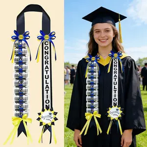 2026 Graduation Leis Double Color Braided Ribbon Necklace With Candy Handmade Grad Party Gift for Graduation Ceremony