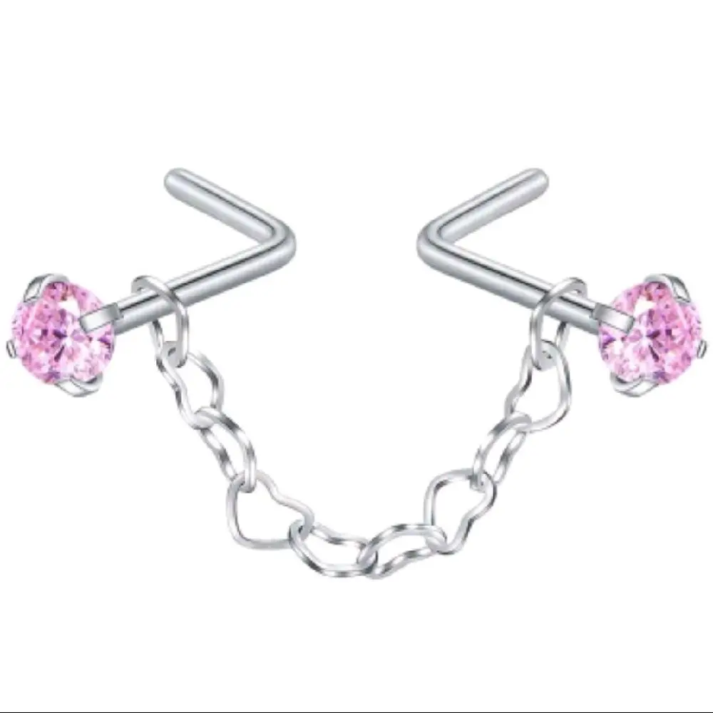 Silver Pink Bridge Nose Piercing