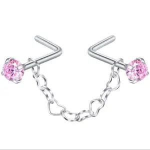 Silver Pink Bridge Nose Piercing