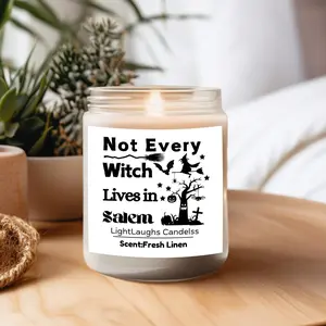 Not Every Witch Lives In Salem Scented Candle - Light Laughs, Fresh Liner, Halloween Decor & Gift for Her Soy Candle - Ornaments, Freshener Fragrance