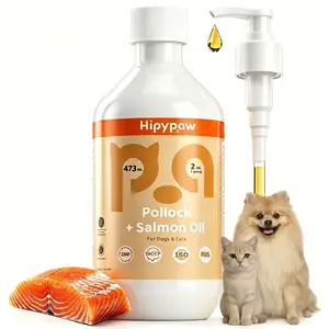 Hipypaw Wild Norway Salmon Oil with EPA & DHA, Omega-3 Fish Oil blend for Dogs & Cats, Supports Skin, Coat, Joint & Immunity (16oz)