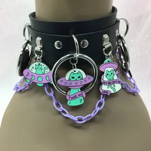 Black necklace alien pendant and spikes ufo  goth Halloween costume