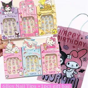 6Box/Set Kids Press on Nails Set with 1pc Birthday Gift Bag