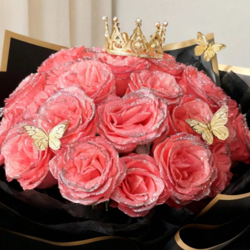 A bouquet of 12 sparkling 2.76-inch artificial roses, perfect for DIY long-lasting artificial rose bouquets, suitable as anniversary gifts, engagement gifts, wedding gifts, home decor, and office decor.