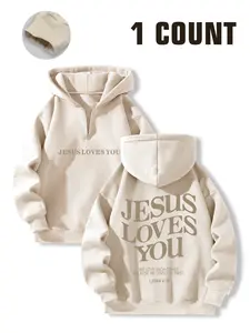 Unisex Jesus Loves You Hoodie, Half-Zip Design, Patriotic Men's Clothing, Christian Faith, Breathable Fabric, Perfect Gift for Patriots