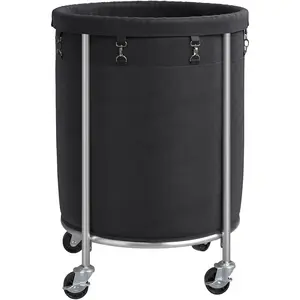 Laundry Hamper on Wheels, 23.6" Diameter 170L Large Capacity Laundry Basket with Removable Liner Bag, Easy Rolling Clothes Cart with 4 Casters and 2 Brakes, Sturdy Metal Frame, Black