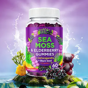 FRCOLA Sea Moss & Elderberry Gummies with Ashwagandha, Black Seed, Vitamin C -60 Gummies for Natural Healthcare and Fitness Support Dietary Edible supplement