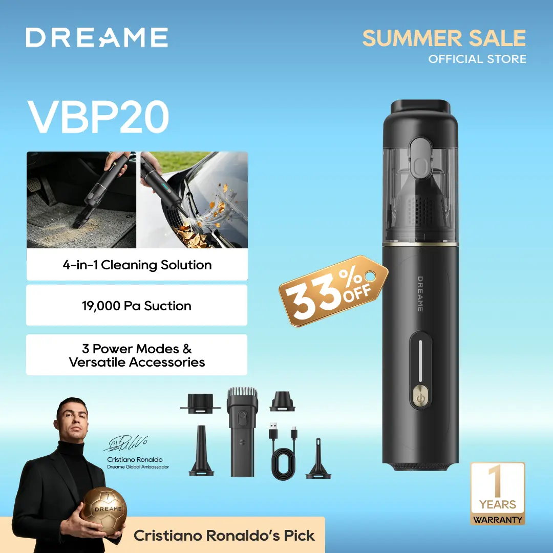 DREAME VBP20 Cordless Handheld Vacuum Cleaner - 4-in-1 Handheld Vacuums & Air Duster, 19000 Pa Suction, 60 m/s Blower, Up to 60 Min Runtime, 3 Power Modes, Anti-Dust Mite Tool for Home, Car, Pet Hair, Anti-Dust Mite Vacuums