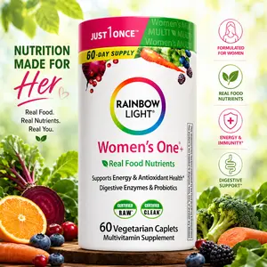 Rainbow Light Womens Multivitamin One + | 60 Caplets | Supports Energy & Antioxidant Health | Real Food Nutrients, Digestive Enzymes & Probiotics