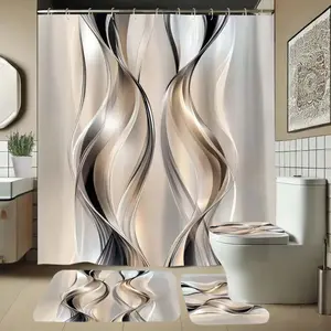 Abstract Pattern Bathroom Set, Includes Soft Shower Curtain, Mat, Toilet Seat Cover, Elegant Decoration, 1/4 Piece Bath Ensemble, Shower Curtain Sets