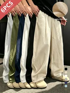6-pack men’s summer lightweight pants, 100% pure cotton linen casual long pants, straight loose fit, breathable and sweat-wicking for comfort, versatile and stylish,SummerWins