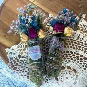 Blue Chalcedony Smudge Stick, Cedar and Eucalyptus Smoke Wand