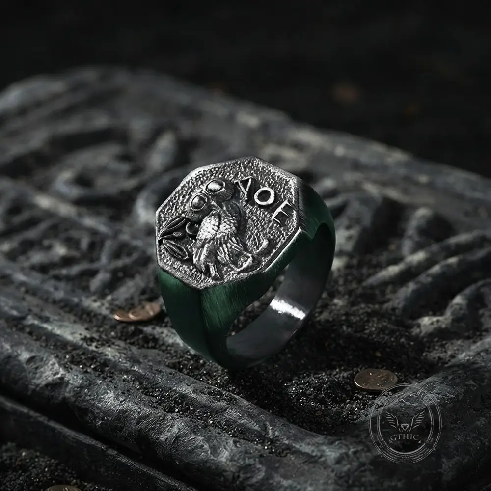 GTHIC Athena Owl Motif Retro Stainless Steel Fashion Signet Ring Elegant Antique Accessory Weekend Dates and Holiday Gift Giving