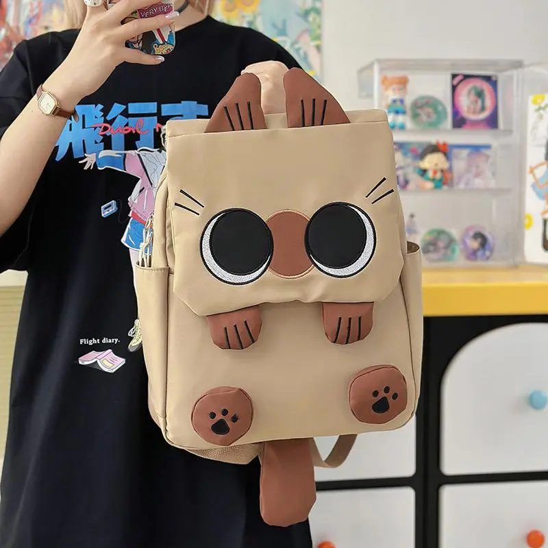 Cute 3D Cartoon Big Eye Cat Backpack for Women, Large Capacity Versatile Student Bookbag, Fashion Daily Commute Casual Rucksack